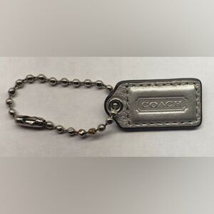 1-1/2" COACH SILVER PATENT LEATHER KEY FOB BAG CHARM KEYCHAIN HANGTAG TAG